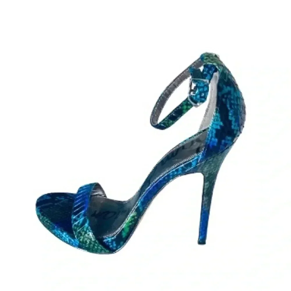 SAM EDELMAN | Eleanor Leather Snake Print Open Toe High Heels Stiletto Size 7.5M - Picture 3 of 7